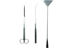 SunGrow Aquarium, Hermit Crab, and Gecko Tank Maintenance Tool Kit, Includes Sand Flattener, Curved Scissor, and Bent Tweezer, Stainless Steel, 3 Pcs per Pack