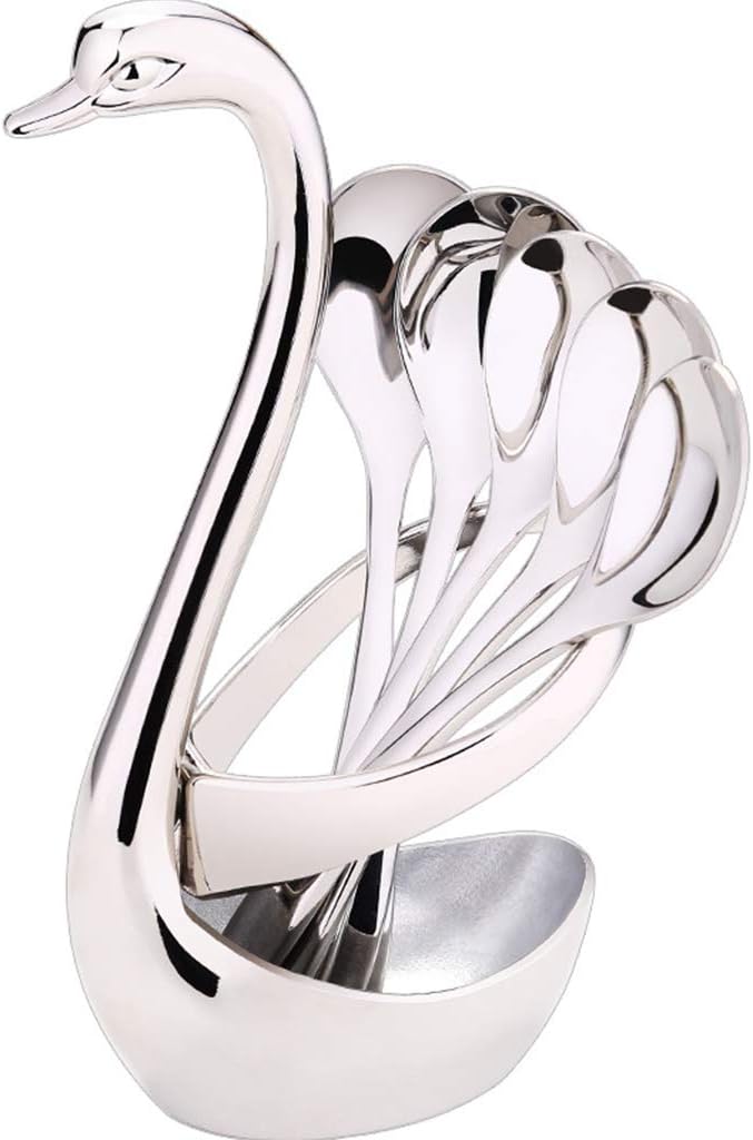 KUKALE Food Picks Zinc Alloy Tableware Stand Fruit Forks Swan Shaped Base Spoon Knife Fork Holder Storage Shelf Kitchen Tools for Home