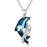 CUOKA MIRACLE Dolphin Necklace for Women Blue Crystal Pendant Necklace Double Dolphin Ocean Jewelry for Mom Birthday Holiday Anniversary Valentine's Day Christmas