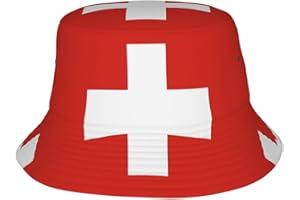 JKDGOJ Swiss Flag Pattern Summer Outdoor Travel Bucket hat, a Beach Sun hat Suitable for Both Men and Women Black