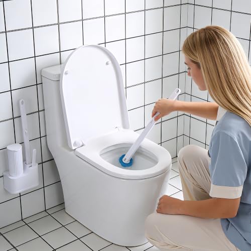 Seivunol Disposable Toilet Brush Set with 48 Disposable Replacement Heads and 1 Crevice Brush, Wall Brush with Long Handle and Holder for Toilet Cleaning Basin and Tub