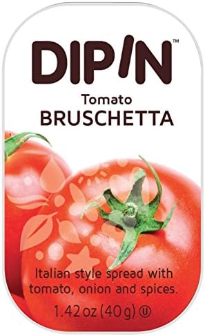 Sheffa Dipin Tomato Bruschetta Dip, 1.42 Oz (12 Pack) Long Shelf Life Italian Style Bruschetta Spread with Tomatoes Onions & Spices