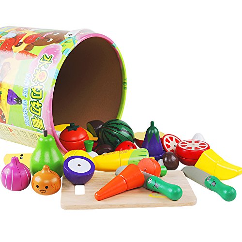 Wooden Cutting Cooking Toy With Magnetic Fruits Vegetables Pretend Food Playset Pretend Play Kitchen Set, Early Educational Development, Learning Gift For Boys Girls Toddler 2, 3, 4, 5, 6 Year Olds Ki
