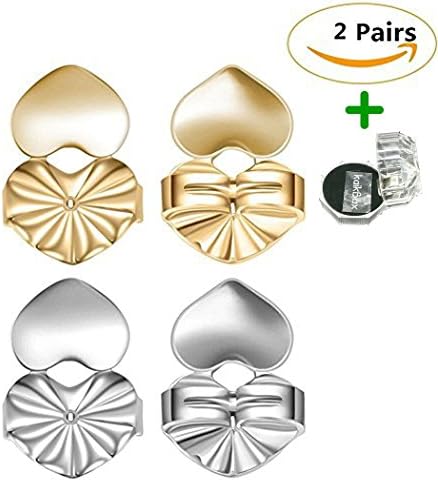 LingDong Fashion Bax Earring Backs Support Earring Lifts Hypoallergenic Fits 18K Gold Plated Jewelry Accessory PerfectShop 1pair gold+1pair silver
