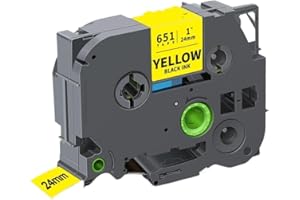 Laminated Label Tape 24mm TZe251 TZe-251 151 451 551 651 Compatible with Label Printer(Black on Yellow)