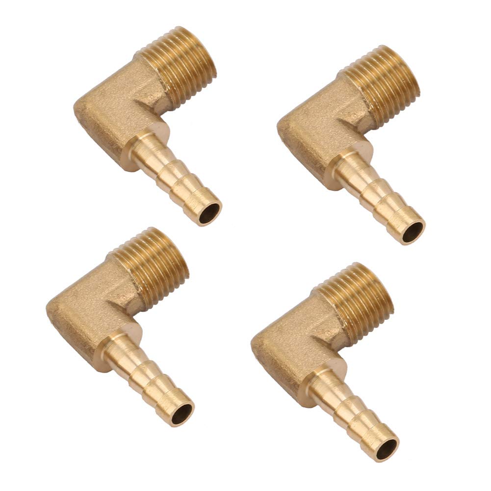 4Pcs Metal Hose Barbs Male Thread Elbow G1/4 Fitting for Garden Hose Pipes Adapter Connector with Tail Barb G1/4"(6mm)