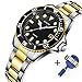 SONGDU Mens Formal Two Tone Gold Plated Luminous Black Dial Quartz Watch with Stainless Steel Band and Gift Box