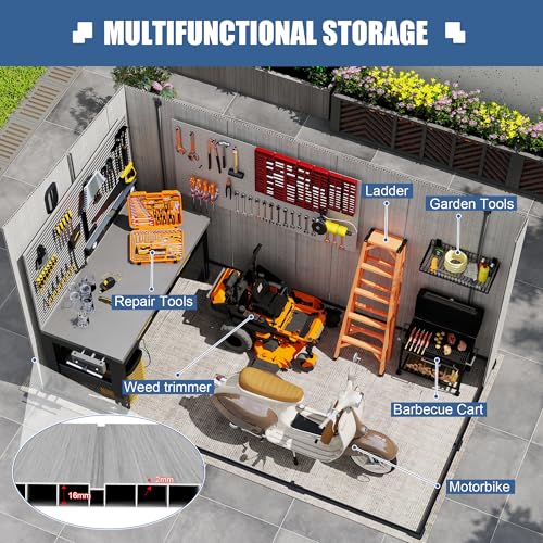 Domi 6x8FT Outdoor Resin Storage Shed with Transparent Windows & Louvered Vents, Plastic Tool Shed with Double Lockable Doors & Sloping Roof, Outside Garden Shed for Backyard, Patio, Lawn, Grey