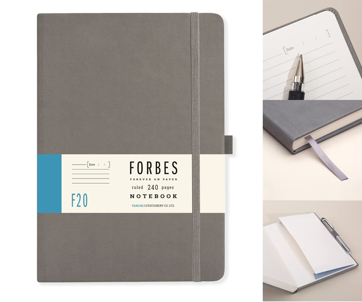 Tangible Stationery Co. Ltd - FORBES Classic A5 Lined Notebook – 240 Pages | Hardback Journal with Elastic Closure, Ribbon Marker & Pocket | Writing Notebook for Notes, Work & School - Grey — image 1