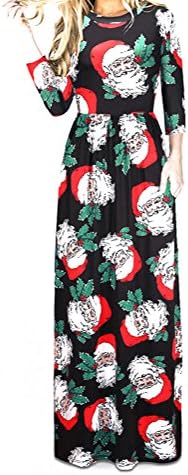 Mommy and Me Santa Claus Print Long Sleeve Dress Matching Family Clothes