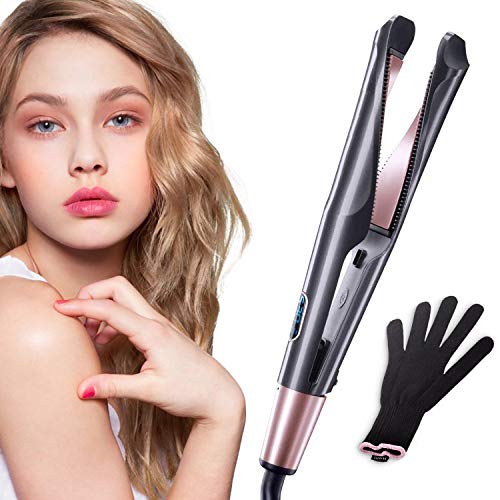 CHJPRO Professional Hair Straightener Curling Iron 2 in 1 Tourmaline Ceramic Twisted Flat Iron for All Hair Types with LCD Digital Display & Auto Shut-Off