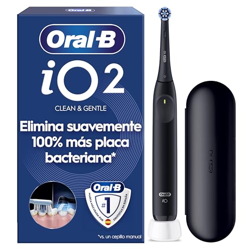 Oral-B iO 2 Cepillo de Dientes Eléctrico con 1 Cabezal, Negro Noche - Cepillo Dental con 3 Modos de Cepillado, Sensor de Presión, Temporizador, Estuche de Viaje Y Portarrecambios, Diseñado por Braun