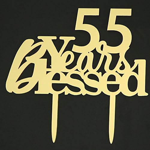 LOVELY BITON Mirrored Gold 55 Years Blessd Cake Topper Shining Number for Wedding, Birthday, Anniversary, Party Decoration.