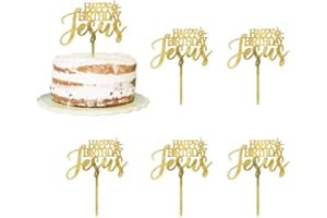 FLORCMET Happy Birthday Jesus Cake Toppers - Jesus Birthday, Good Friday Cake Decoration, Christmas Party Decoration Supplies (Acrylic 6pcs Happy Birthday Jesus)