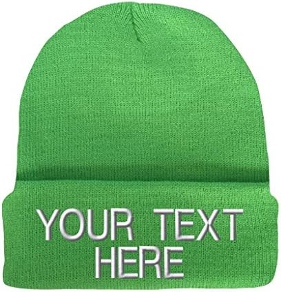 Custom Beanie Watch Hat 100% Acrylic Add Your Own Text Embroidery Personalized Customized Knitt Hat Lime green