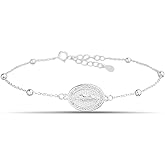 MY BIBLE Cubic Zirconia Medal Virgin Mary Bracelet for Women 925 Sterling Silver