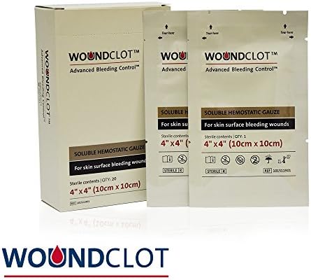 WoundClot Stop Bleeding Gauze First Aid Advanced Clotting Control Bandage Single-Use FDA, Military, And Army Approved (4" * 4" - 2 Pcs)