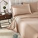 Honeymoon 1800 Brushed Microfiber Embroidered Bed Sheet Set, Ultra Soft, Queen - Tan