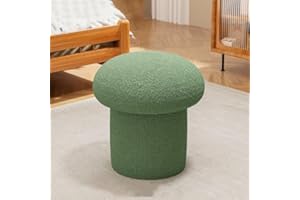 Round Stool Lamb Wool Fabric Mushroom Stool, Solid Wood Stool, Soft Foot Rest Stool for Living Room Bedroom Study Kitchen Bal