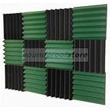 2x12x12 (12 Pk) DARK GREEN/CHARCOAL Acoustic Wedge Soundproofing Studio Foam Tiles