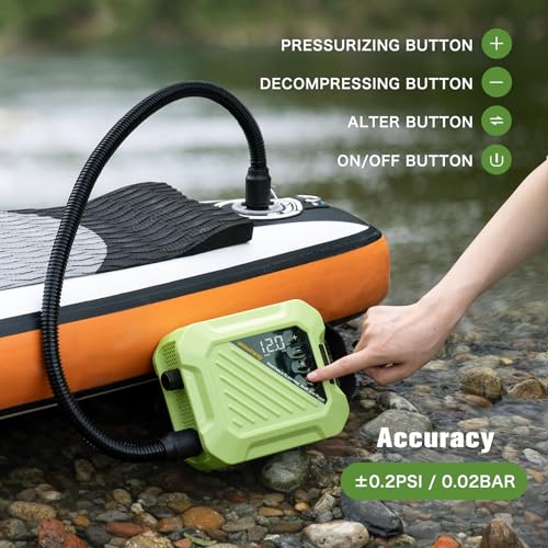 anoutway Paddle Board Pump Electric, 20PSI High Pressure Smart Sup Pump, Rechargeable Battery-Powered, Intelligent Dual Stage Inflation & Deflation, Electric Pump for Paddle Board, Surfing Kite, Tent