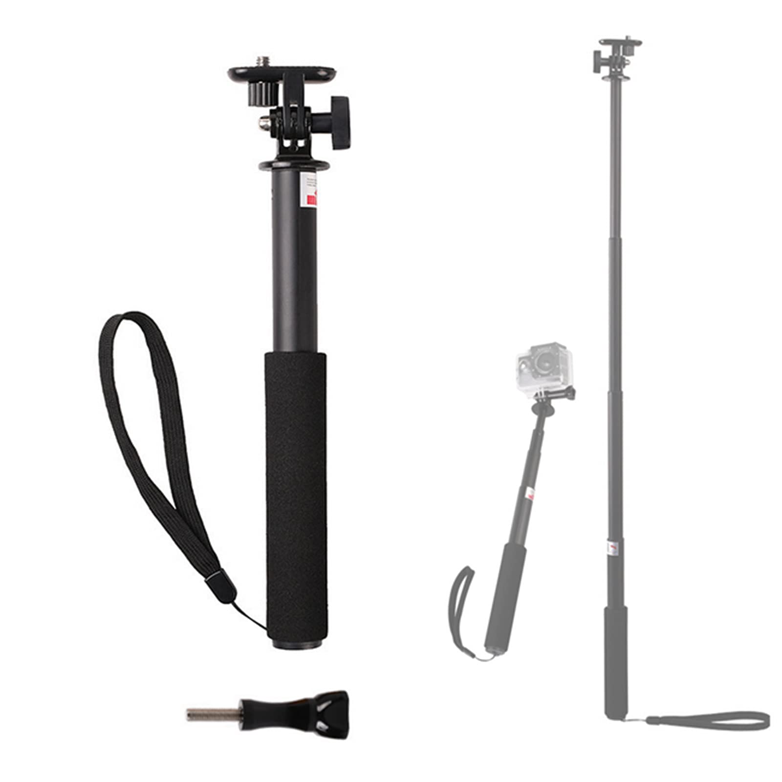 NMD&LR Extendable Selfie Stick for Action Cameras, Aluminum Alloy Handheld Monopod 23-75cm Telescopic Ultra Lightweight Extension Rod Compatible with GoPro, Phones