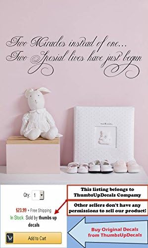 Two Miracles instead of one... Quote Wall Decals Vinyl Lettering Wall Words Sticker Twins Nursery Bedroom Kids Home Decor aa310 (10” tall x 32” wide)