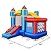 Costzon Inflatable Bounce House, Kids Bouncy Castle w/Basketball Rim, Ball Shooting, Inflatable Jumping Slide Bouncer Including Carrying Bag, 50 Ocean Balls, Repairing Kit, Stakes (without Air Blower)