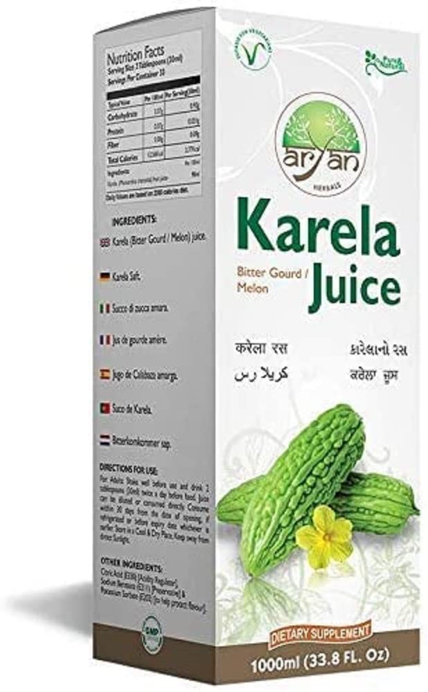 Aryan Karela Juice 1ltr (Pack of 1) – Promotes Healthy Immune Health – Anti-inflammatory Properties – Supports Sugar Level – Promotes Vision Level