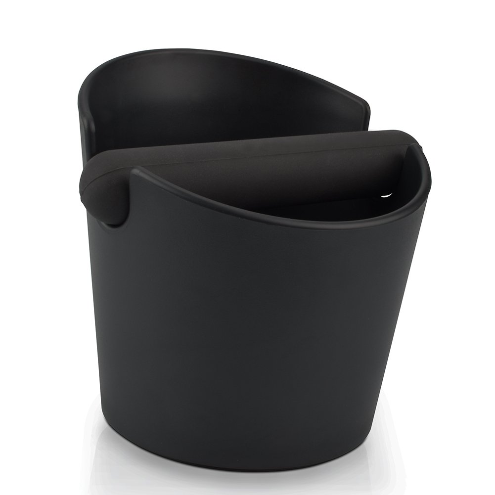 Knock Box Coffee Grind Bin Espresso Knock Box Coffee Grounds Containers Barista Knock Out Box with Removable Rubber Knock Bar and Non-Slip Base, Coffee Machine Accessories (Round, Black)