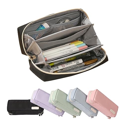 QIANPA Small Pencil Case Organizer with Zipper, Light Pouch Aesthetic, Black Bag for Men & Women