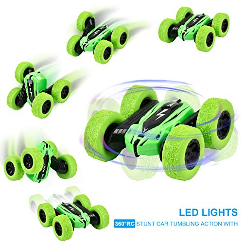SB Toys RC Stunt Car RC Car Remote Control Car, 360 Degree Flips Double Sided Rotating Race Car, Remote Controlled Car for Kids, 4WD Monster Truck Tumbling Crawler Vehicle, Best Gift for Kids Green - Thumbnail 2