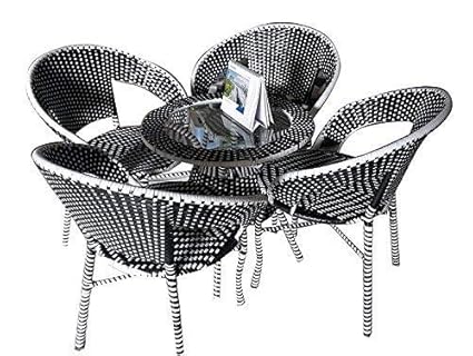 Wicker HUB GC01 Outdoor Set 4 Chair 1 Table Black/White Mix
