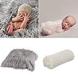 Aniwon 2Pcs Baby Photo Props Long Ripple Wraps DIY Blanket Newborn Wraps Photography Mat for Baby Boys and Girls (Grey & Milk White)