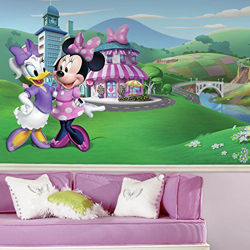 RoomMates JL1437M Minnie Mouse Happy Helpers XL Chair Rail Prepasted Mural 6  x 10.5  - Ultra-strippable