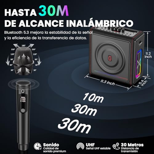 Karaoke Machine with Wireless Microphones HWWR Karaoke with 2 Microphones for Adults Children, Karaoke Systems Accessoires Utiles pour Micro (MS78-2Mics)