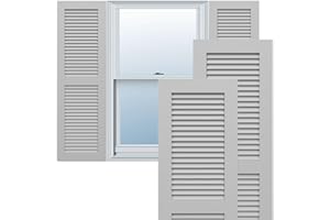 EKENA MILLWORK 15"W x 70"H True Fit PVC Two Equal Louver Shutters, Primed (Per Pair - Hardware Not Included)