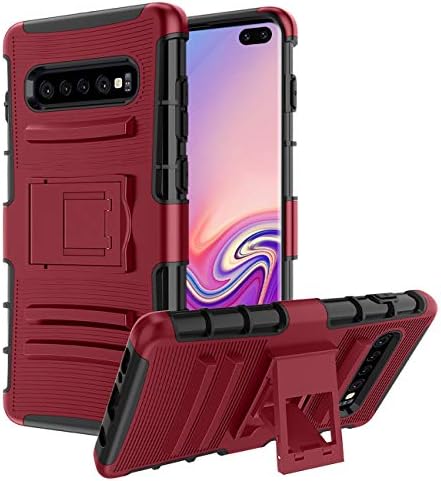 Samsung Galaxy S10 Plus Case,Samsung Galaxy S10+ Case,[Heavy Duty][Built-in Kickstand][Dual Layer] Non-Slip Shock Absorption Reinforced Corner Hybrid Protective Case Cover-PC Red