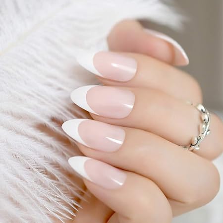 Amazon 24ピースクラシックライトピンクフレンチネイルポインテッドシンプルデザインホワイトチップuvジェルネイルスティレットフレースネイル付き接着剤ステッカー Hsqma シール ステッカー 通販