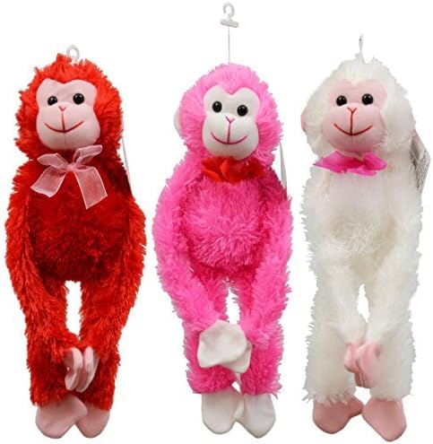 Set of 3 Plush Valentine Hanging Monkeys, 12 inch