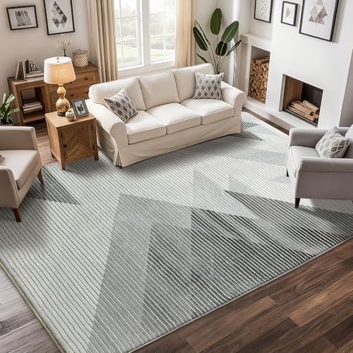 ASIinnsy Living Room Rugs Modern Abstract Rug Short Hair Large Soft Non-Slip Bedroom Rugs for Living Room Bedroom (White Grey Geometric, 160 x 200 cm)