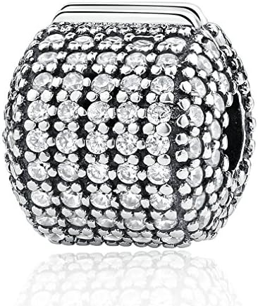 Soulove Pavé Barrel with Clear CZ Clip 925 Sterling Silver Bead for Snake Chain Charm Bracelet
