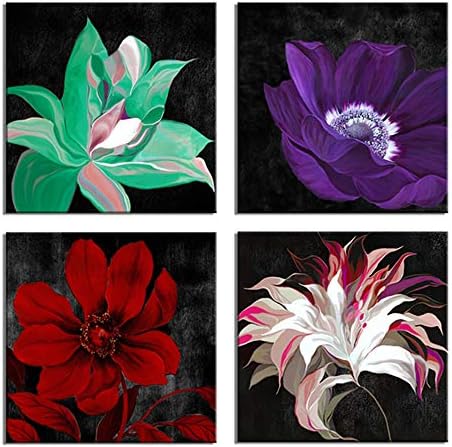 LKY ART Canvas Wall Art for Bedroom Multi-Color Flower Canvas Wall Art Painting Red Poppy White Lily Green Alstroemeria Purple Wall Art Black and Write Frame Easy to Hang (12x48inchTotal)