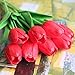 SHINE-CO LIGHTING Artificial Tulips 10Pcs Real Touch Fake Tulips PU Flower Arrangement Bouquets for Home Party Decoration (Red)