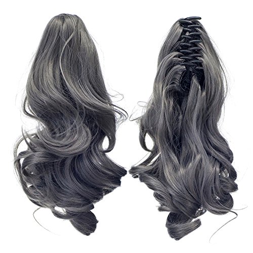 SWACC Short Cute Curly Claw Clip Ponytail Extension Synthetic Clip in Ponytail Hairpiece Jaw Clip Hair Extension (Grey)