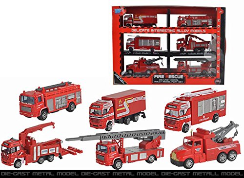 Acefun 6PCS Diecast Metal Car Models Play Set Fire Rescue Trucks Vehicles Playset