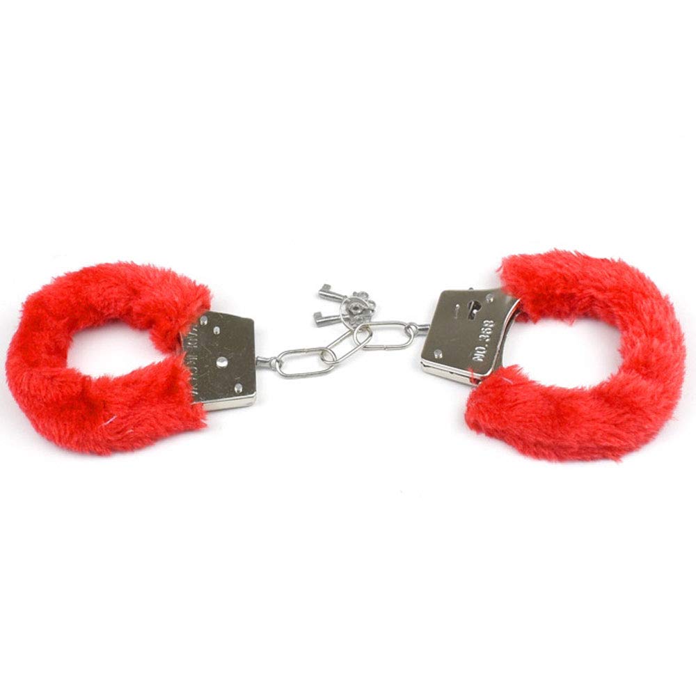 Angeer Plush Toy Handcuffs with Keys Police Costume Prop Accessories Party Supplies（Red）