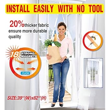 UTRAX Size 39''X83'' Hands Free Magnetic Curtain Door Retractable Screen Door Mosquito Net Mesh Guard Keep Bugs Insects Out (Pure White)