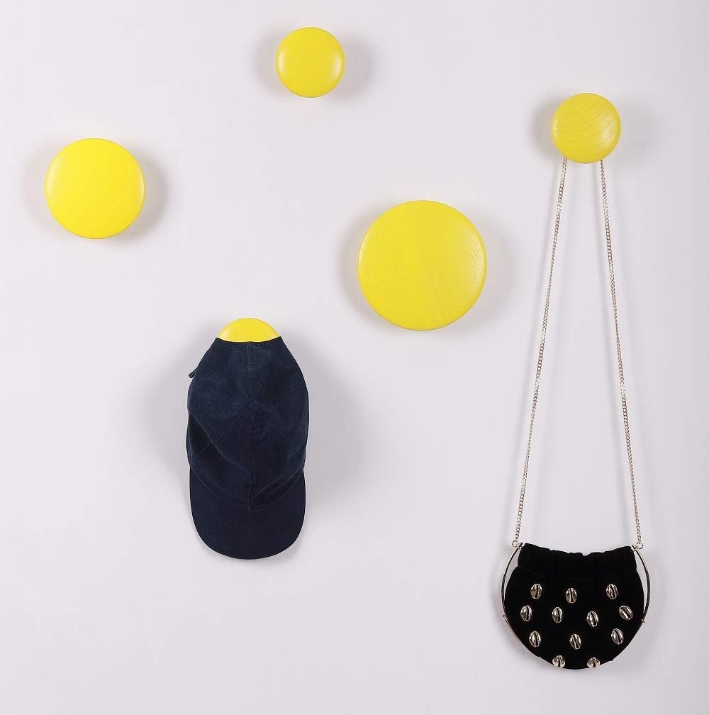 JIYUERLTD Wall Hooks Coat Hooks 5Pcs Dots Hook Door Hanger Hook for The Wall,Living Room,Bathroom,Home Decor.(Yellow)