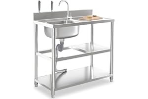 Stainless Steel Utility Sink Free Standing Outdoor Sink Commercial Single Bowl Sinks for Garage, Restaurant, Laundry, Outdoor